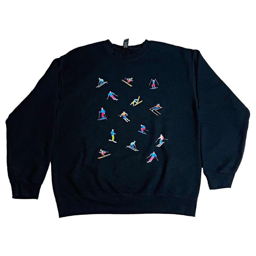 Ski Graphic All Over Print Crewneck Sweatshirt Men's M Gildan 18000 Colorful